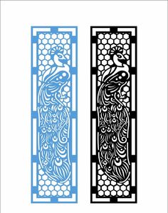 two decorative bookmarks, one in blue and the other in black with an intricate design