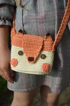 Crochet fox crossbody bag for kids. girl's Purse. toddler bag. animal lover gift Crochet Bunny Bag, Camera Crochet, Crochet Ipad Case, Fox Purse, Crochet Dragon Pattern, Mini Polaroid, Fox Bag, Fuji Instax, Kids Purse