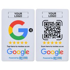 two white tags with the google logo and your logo printed on them are shown in front of each other