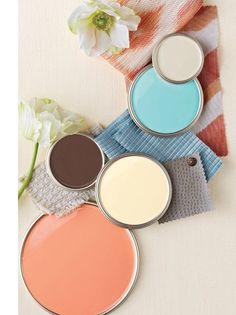 the color scheme for this product is peach, blue, and white with some brown in it