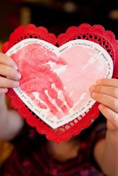 For Valentines Day I thought it would be cute for the girls to make a valentine for their Grandmas and Grandpas. I found this idea to make a... Art Activities For Kindergarten, Hand Print Art, Activities For Kindergarten, Valentine's Day Crafts For Kids, February Valentines, Preschool Valentines