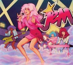 Jem and the Holograms,  an 80s cartoon about a rock star with an alter ego secret identity, with just a twist of her earring, Jerrica would become Jem, just saying that is awesome in itself.  I know we did not cover this in class, but genuinely think this animated girl with massive pink hair and quirky make up and lots of glitter, definitely appears to be a virtual version of which inspired the look of many young girls who enjoyed the glam rock scene fashion. Holograms Aesthetic, Cartoon Character Halloween Costumes, Character Halloween Costumes, Morning Cartoon, View Master, Cartoon Photo, Live Action Movie, 80s Cartoons