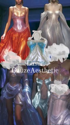 three different colored dresses on display with the caption laser glaze aesthetic