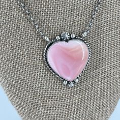 Heart Shaped Pink Shell Pendant Necklace 925 Sterling Silver Navajo Signed Artist Genuine Hand Crafted By Navajo Artist And Sourced From The New Mexico Area. Dimensions Are 1.35" X 1.65" Heart Pendant. Necklace Is 17" Long. Feel Free To Send Any Questions Or For More Pictures. Always Happy To Help! :) Pink Sterling Silver Heart Necklace, Pink Heart-shaped Sterling Silver Necklace, Pink Crystal Heart Pendant Necklace, Pink Heart-shaped Sterling Silver Charm Necklace, Pink Heart Pendant, Jewelry Tools, Shell Pendant, Native American Jewelry, Heart Jewelry