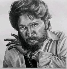 a pencil drawing of a man with his hands on his face and fingers in the air