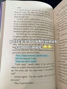 an open book with the words percy's so obvious sometimes