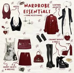 Rockstar Girlfriend Essentials, Rockstar Gf Essentials, Rock Core Outfit, Rockstar Girlfriend Accessories, Female Rockstar Aesthetic Outfits, Dark Red Aesthetic Outfit, Rockstars Girlfriend Outfits, Rockstar Girlfriend Aesthetic Outfits, Cherry Outfit Ideas