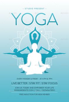 yoga flyer template with blue and white background