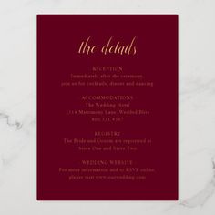 a red and gold wedding card with the words, the deads written on it