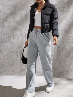 What To Wear With Grey Sweatpants Female [2023]: 50+ Trendy Grey Sweatpants Outfit Ideas To Steal Grey Tracksuit Pants Outfit, Gray Sweatpants Women, Charcoal Joggers Outfit, Gray Jogger Outfits Women, Grey Sweatpants Women Outfit, Grey Joggers Outfit Women Street Styles, Grey Straight Leg Sweatpants Outfit, Jogger Gris Outfit, Jogging Bottoms Outfit