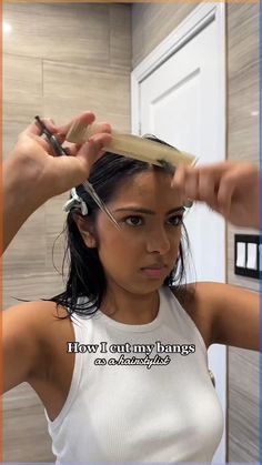 As someone who has spent years working as a professional hairstylist, I have come across numerous cases of botched bang jobs. So here's a simple step-by-step tutorial that can help you achieve gorgeous, face-framing bangs and put an end to bad hair days. If you're struggling with styling or maintaining your bangs, don't worry! Follow me for more insider tips and tricks on how to keep your bangs looking fabulous. Cut Your Own Bangs, Bangs Tutorial, Haircut Types, How To Style Bangs, Hair Stylist Life, Short Hair Haircuts, Short Hair With Bangs