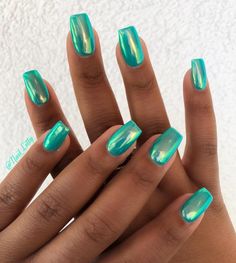 Chrome Powder Dip Nails, Turquoise Blue Chrome Nails, Teal Chrome Nails Designs, Chrome Aqua Nails, Neon Blue Chrome Nails, Aqua Blue Chrome Nails, Turquoise Nails Chrome, Blue Green Chrome Nails, Summer Chrome Nails Designs