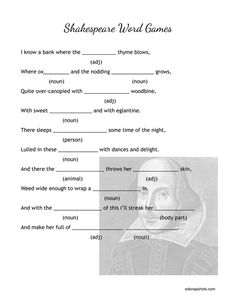 shakespeare and other words are shown in this worksheet