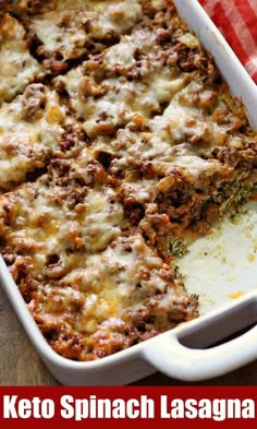 a casserole dish filled with meat and cheese