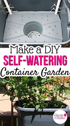 a planter with plants in it and the words make a diy self watering container garden