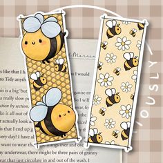 two bookmarks with bees on them