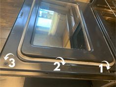 the bottom half of an oven door with three measurements on it and one showing where to put something in