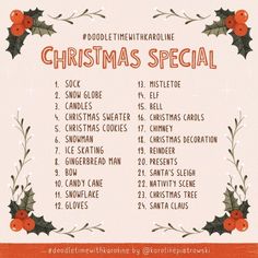 a christmas special list with holly wreaths