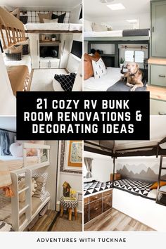 21 Cozy RV Bunk Room Renovations & RV Decorating Ideas Camper Bunkhouse Ideas, Camper Bunk Room Makeover, Rv Bunkhouse Ideas, Rv Bunk Room Makeover, Bunk Ideas For Campers, Bunkhouse Makeover, Bunk Beds In Camper, Bunk Room In Camper, Rv Bunk Bed Decorating Ideas