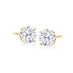 Ross-Simons - 2.00 ct. t. w. Cubic Zirconia Stud Earrings in 14kt Yellow Gold. Faux is fabulous. These 2.00 ct. t. w. round CZ stud earrings dazzle in 14kt yellow gold. Post/clutch, CZ stud earrings. CZ weights are diamond equivalents. Vs Clarity Yellow Gold Diamond Earrings, Gifts For Your Sister, Cz Stud Earrings, Earrings Studs, Traditional Jewelry, Fine Jewellery Earrings, Perfect Gift For Her, 14kt Gold, Gold Earrings Studs