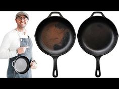 two black frying pans with one being brown and the other is black in color