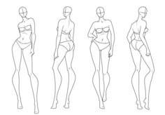 a line drawing of women's body shapes in various positions, from front to back - stock photo