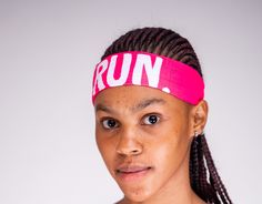 "Run - Pink Headband 4 5/8\" x 17\" headband  100% guaranteed  made in the USA  90% poly/ 10% spandex  moisture wicking" Nike Bandeau, Black Sports Headband With Sweatband, Stretch Cotton Sweatband Headband For Sports, Sporty Cotton Sweatband Headband, California State Flag, Running Headbands, Custom Headbands, Pink Headband, Yoga Headband