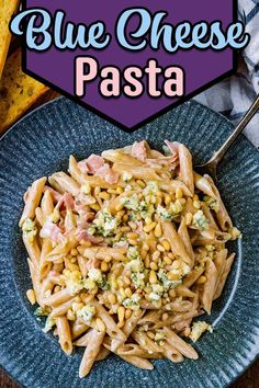 A plate of blue cheese pasta with a text overlay title. Blue Cheese Pasta Sauce, Blue Cheese Pasta Recipes, Pasta With Blue Cheese, Blue Cheese Pasta, Cheese Sauce For Pasta, Blue Cheese Sauce, Quick Pasta, Healthy Pasta