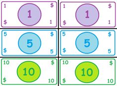 four different colored circles with numbers on them