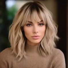 Hairstyles for Medium Length Hair: 2024 Trends Midlength Hairstyles With Fringe, Feathered Lob With Bangs, Medium Blonde Hairstyles With Bangs, Woman’s Haircut With Bangs, Blonde Lob Haircut With Bangs, Ombré With Bangs, Long Blonde Bob With Bangs, Blonde Hair Bangs Medium, Medium Hair Cuts For Women With Bangs