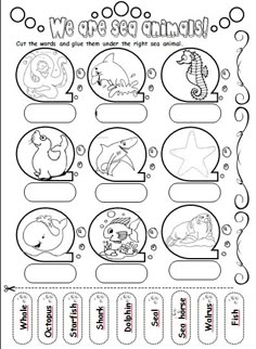 an ocean themed worksheet for kids to learn how to read the words we are sea animals