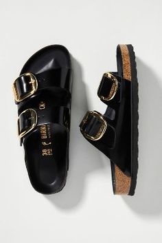 Shop the Birkenstock Big Buckle Arizona Patent Leather Sandals and more at Anthropologie today. Read customer reviews, discover product details and more. Gold Buckle Birkenstocks, Black Summer Shoes, Birkenstock Big Buckle Outfit, Staple Shoes For Women, Women’s Sandals, American Wardrobe, Birkenstock Big Buckle, Laidback Aesthetic, Spring Shoes Women