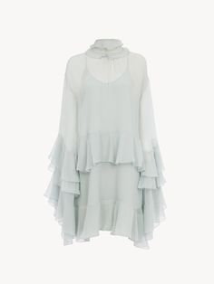 Chloé Mini Ruffled Dress In Silk Mousseline | Chloé US Ruffled Silk Dress, Chloe Clothing, Asymmetrical Shirt, Chloe Dress, Ruffles Fashion, Ruffled Dress, Summer Fabrics, Really Cute Outfits, Blouse Dress