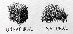 the words unnatural and natural are written in black ink on white paper with an image of trees