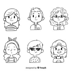 four different avatars drawn in black and white