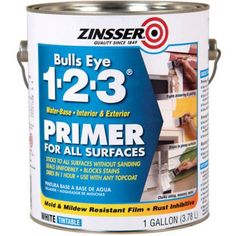 a white paint with the words bulls eye 12 - 23 primer for all surfaces