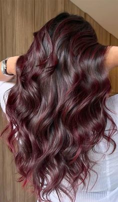 Red Cherry Highlights, Dark Red Hair On Dark Brown Hair, Cherry Brown Hair Color With Highlights, Cherry Brown Highlights In Brown Hair, Brown Hair Cherry Highlights, Cherry Brown Hair With Blonde Highlights, Cherry Balayage Brunettes, Black Cherry Hair Balayage, Cherry Lowlights In Brown Hair