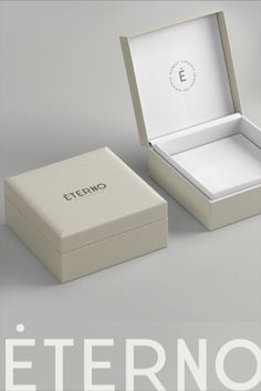 an open box with the letter e on it next to another box that is empty