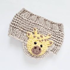 "Hand knitted ear warmer with cute GIRAFFE appliques- fun winter and spring accessory for kids- from toddlers up to teens, women. Color- Light brown with yellow appliques Choose your size using drop- down menu. Available sizes: -Toddler 1-3yr 18-20\" -Child 3-10yr 19-21\" -Teens 20.5-21.5\" -Women 21.5-22.5\" Headbands lenght approx. 5''(13cm) Made of wool acrylic blended yarn. This headband is MADE TO ORDER! Please read my SHOP'S POLICIES about current turnaround time and shipping : https://www Giraffe Hat Crochet Pattern Free, Crochet Giraffe Applique, Knit Giraffe Hat, Giraffe Bucket Hat Crochet, Giraffe Hat, Gray Headband, Headband Ear Warmer, Crochet Kids Hats, Cute Presents