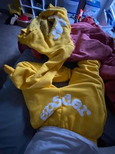 Yellow Streetwear Outfit, Yellow Hoodie Aesthetic, Yellow Bape Hoodie, Yellow Urban Hoodie For Streetwear, Winter Inspo Outfits, Fake Clothes, Yellow Hoodie With Double-lined Hood For Streetwear, Silly Shirt, Black Outfit Men