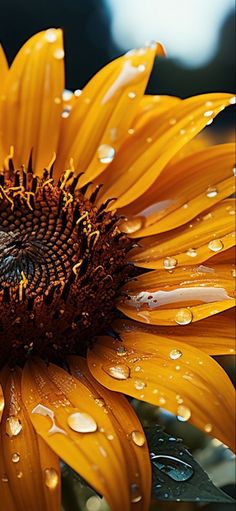 a sunflower with water droplets on it