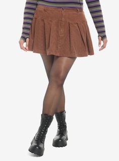 Brown Corduroy Pleated Mini Skirt Plus Size, BROWN Suede Mini Skirt Outfit, Mini Skirt Outfit Fall, Mini Skirt Plus Size, Cozy Fall Aesthetic, Skirt Outfit Fall, Plus Size Hot, Corduroy Mini Skirt, Skirt Plus Size, Her Universe