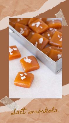 there are several pieces of caramel on the table