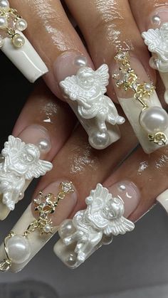 Angel Nails, Edgy Nails, Really Cute Nails, Pearl Nails, Soft Nails, Kawaii Nails, Dream Nails, Funky Nails, Pretty Acrylic Nails