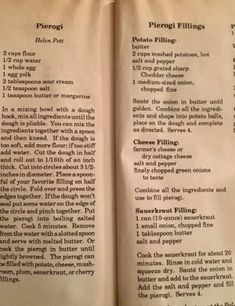 an open book with instructions on how to prepare pies