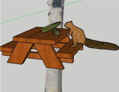 an animated image of a squirrel on top of a picnic table next to a tree