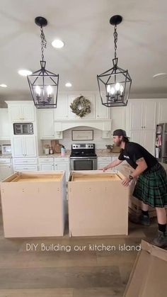 Building Island Kitchen, How To Build A Large Kitchen Island, Adding A Bar To Kitchen Counter, Build Island Kitchen, Diy Kitchen Island Out Of Cabinets, Stock Cabinet Island Diy, Building A Kitchen Island With Cabinets, Redo Kitchen Island Diy, Large Kitchen Island Cabinet Layout