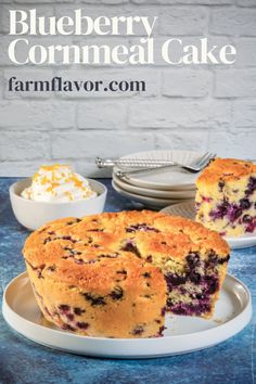 a blueberry cornmeal cake on a plate