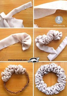 the steps to make a diy fabric wreath