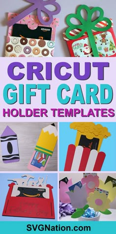 a collage of pictures with the words cricut gift card holder templates